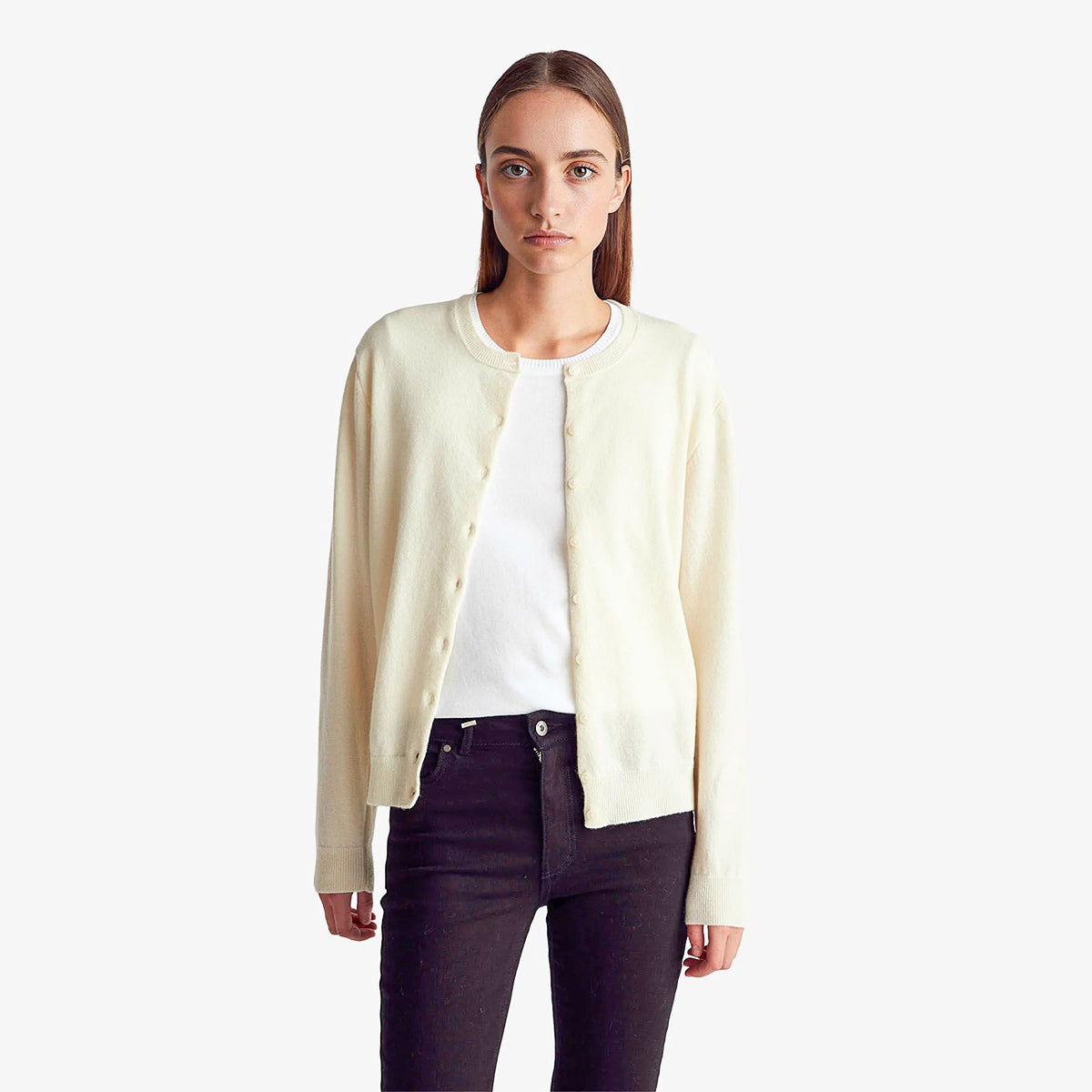 United Colors Of Benetton Woman Cream Crew Neck Cardigan In Pure Merino Wool | LEVISONS