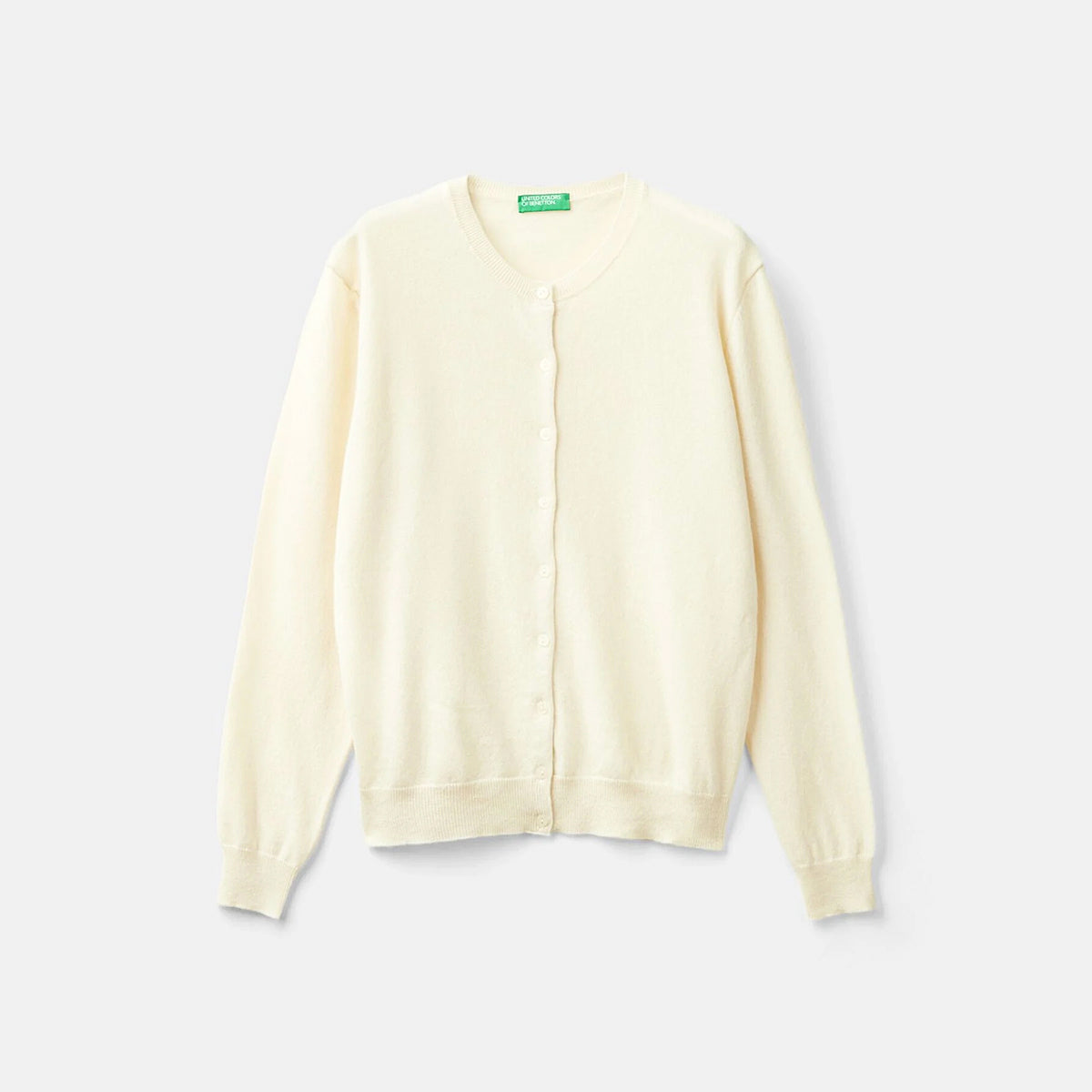 United Colors Of Benetton Woman Cream Crew Neck Cardigan In Pure Merino Wool | LEVISONS