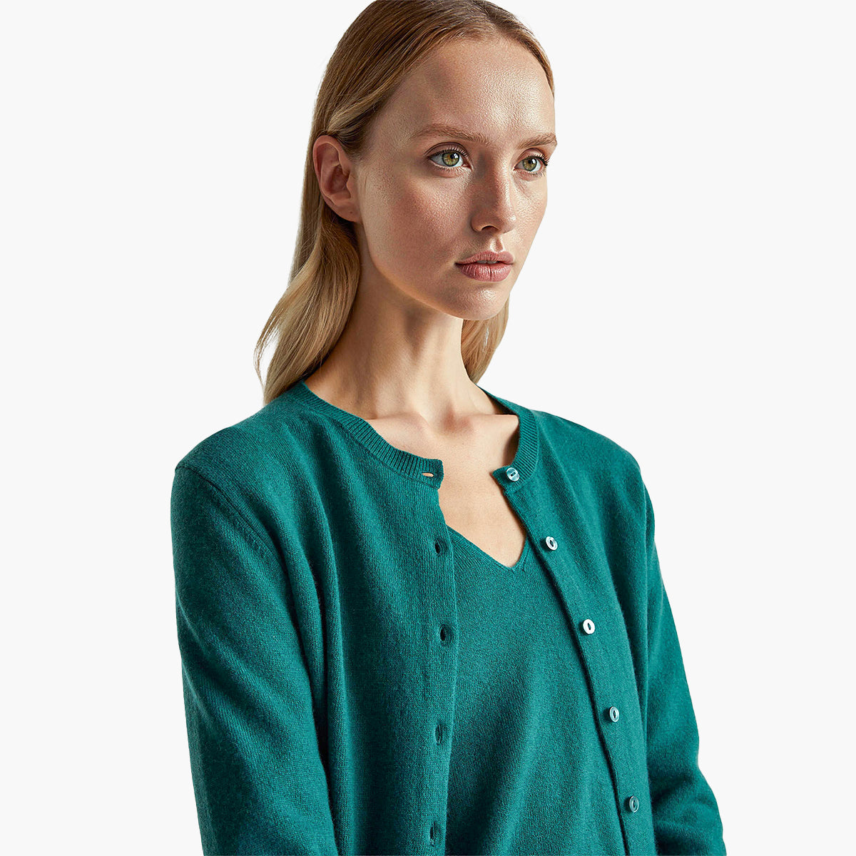 United Colors Of Benetton Woman Green Crew Neck Cardigan In Pure Merino Wool | LEVISONS