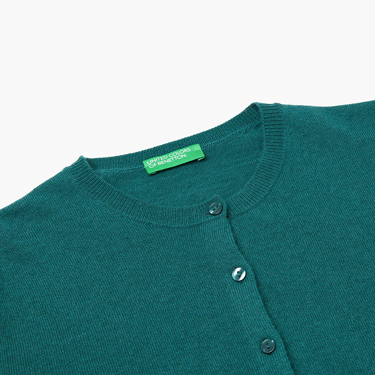 United Colors Of Benetton Woman Green Crew Neck Cardigan In Pure Merino Wool | LEVISONS