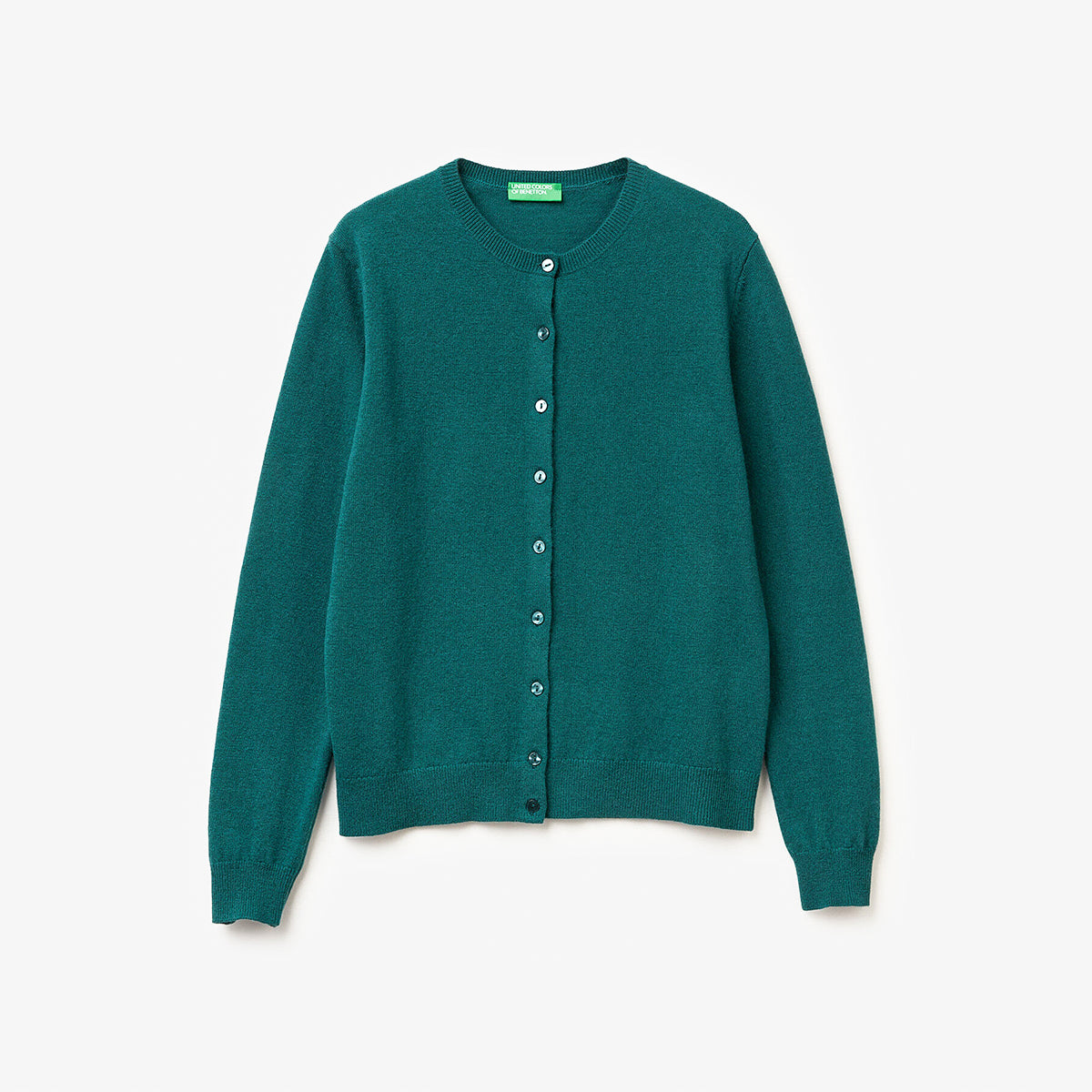 United Colors Of Benetton Woman Green Crew Neck Cardigan In Pure Merino Wool | LEVISONS