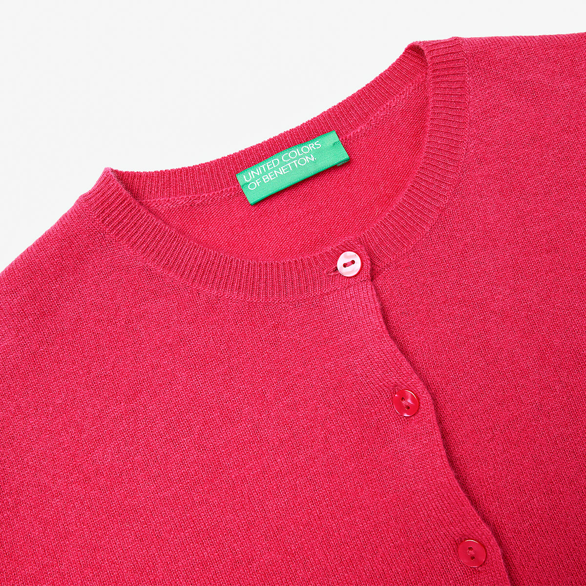 United Colors Of Benetton Woman Fuchsia Crew Neck Cardigan In Pure Merino Wool | LEVISONS