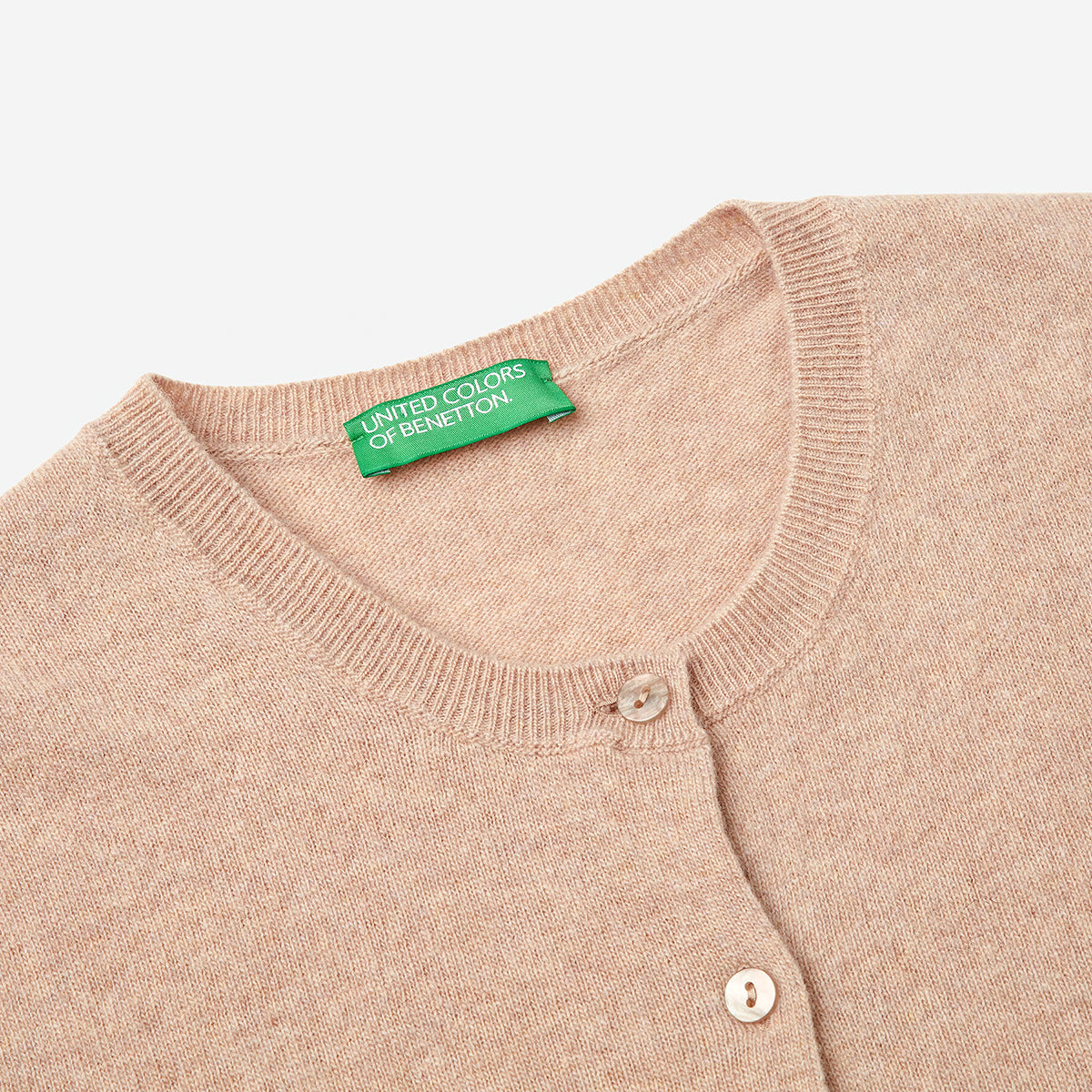 United Colors Of Benetton Woman Beige Crew Neck Cardigan In Pure Merino Wool | LEVISONS