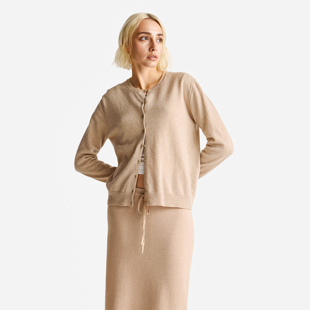 United Colors Of Benetton Woman Beige Crew Neck Cardigan In Pure Merino Wool | LEVISONS