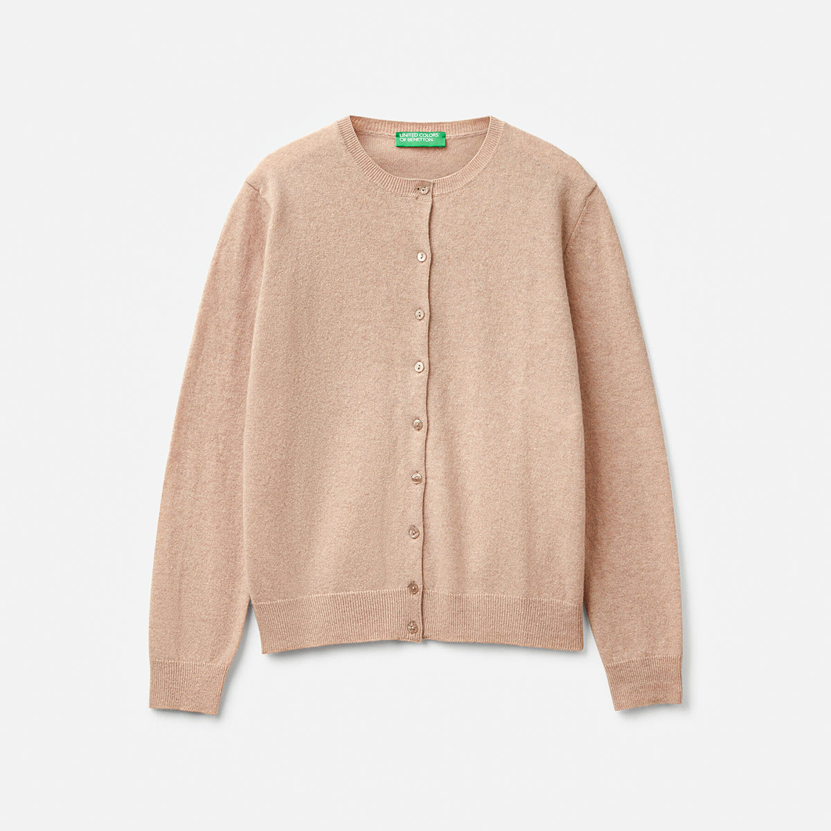 United Colors Of Benetton Woman Beige Crew Neck Cardigan In Pure Merino Wool | LEVISONS