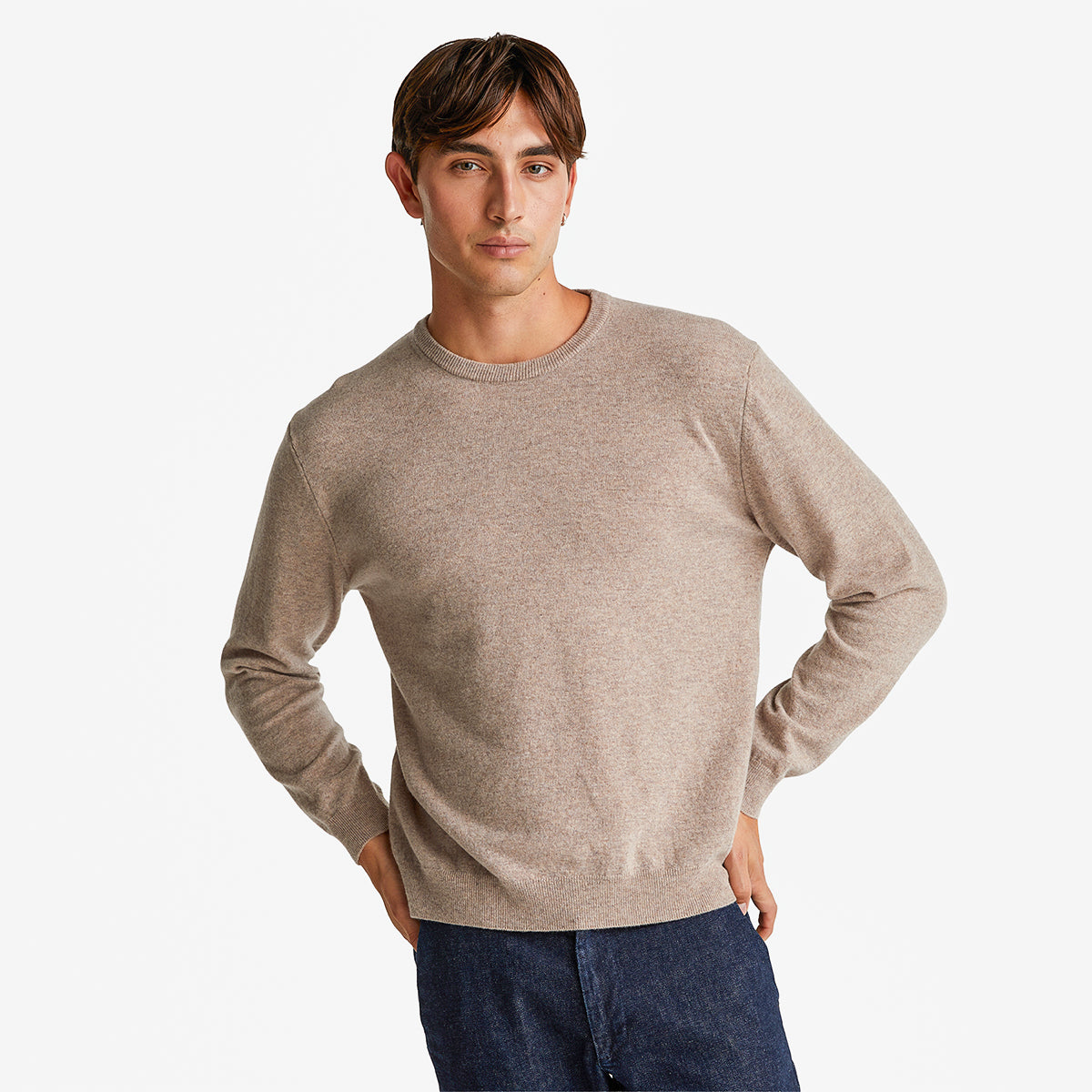 United Colors Of Benetton Man Marl Brown Crew Neck Sweater In Pure Merino Wool | LEVISONS