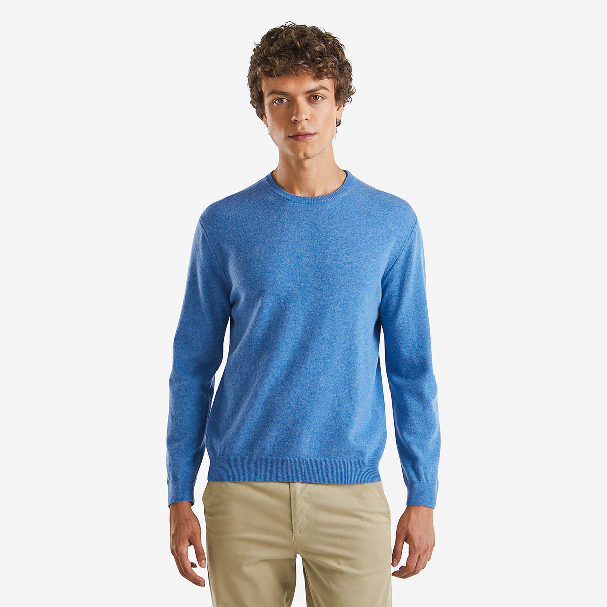 United Colors Of Benetton Man Marl Blue Crew Neck Sweater In Pure Merino Wool | LEVISONS