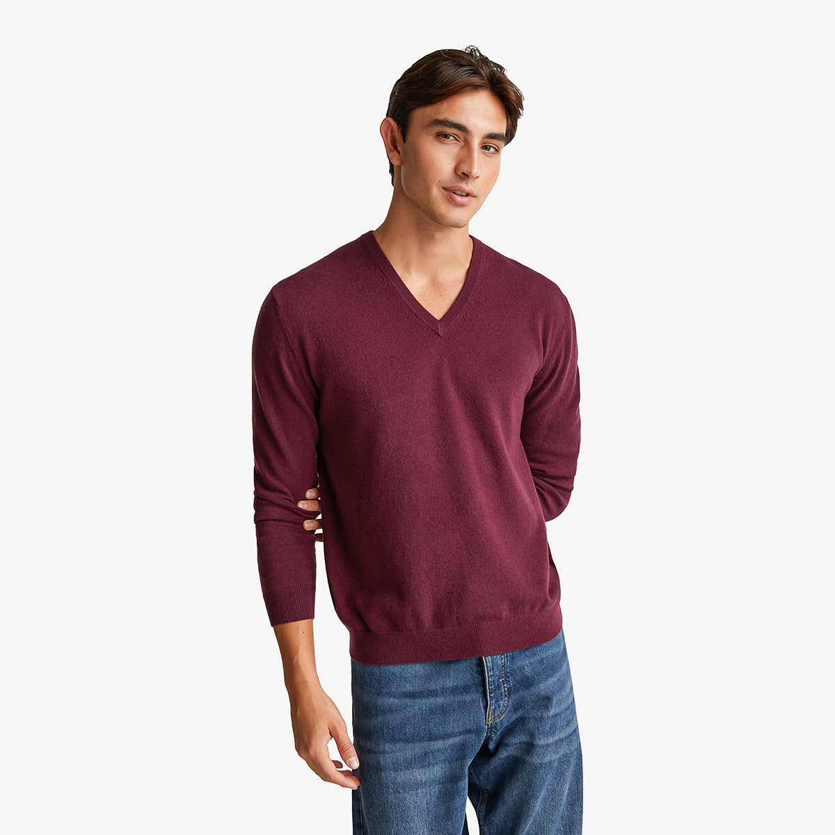 United Colors Of Benetton Man Plum V-Neck Sweater In Pure Merino Wool | LEVISONS