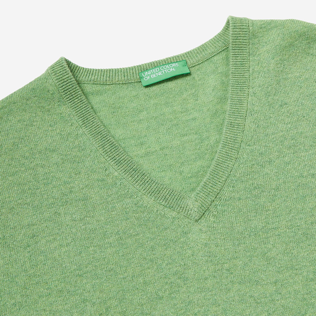 United Colors Of Benetton Man Light Marl Green V-Neck Sweater In Pure Merino Wool | LEVISONS