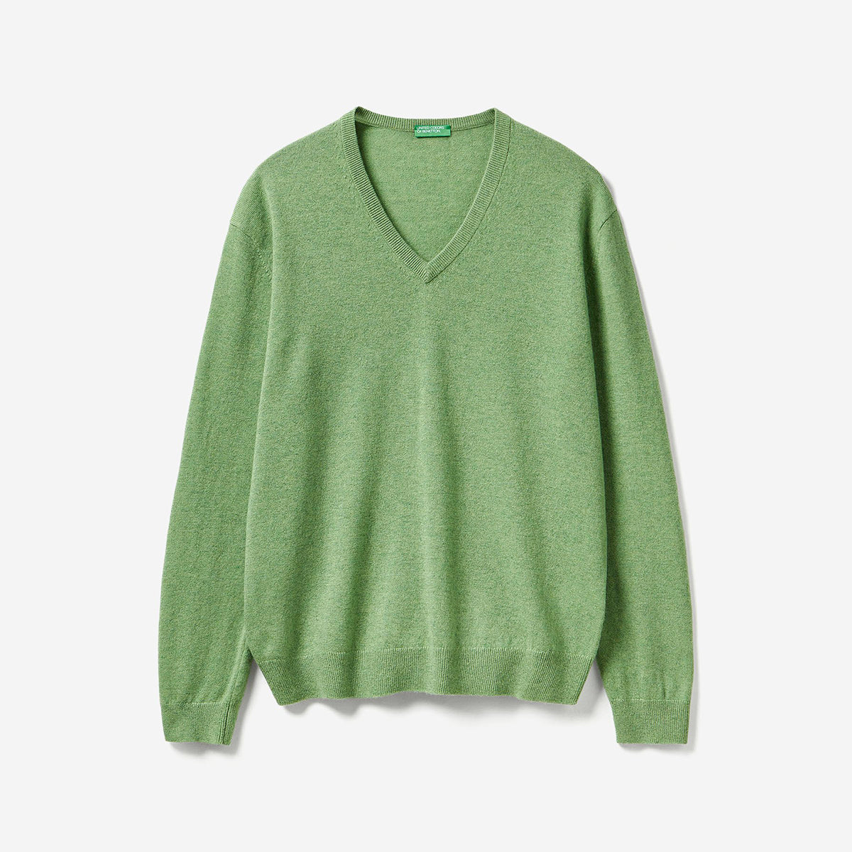 United Colors Of Benetton Man Light Marl Green V-Neck Sweater In Pure Merino Wool | LEVISONS