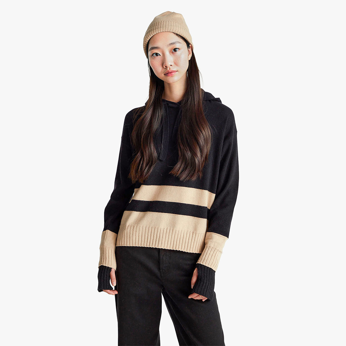 United Colors Of Benetton Woman Black Sweater In Cashmere Blend With Hood | LEVISONS