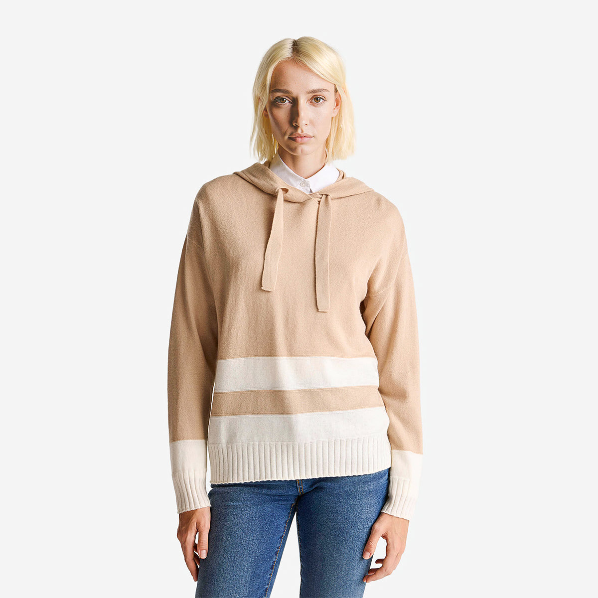 United Colors Of Benetton Woman Beige Cashmere Blend Sweater With Hood | LEVISONS