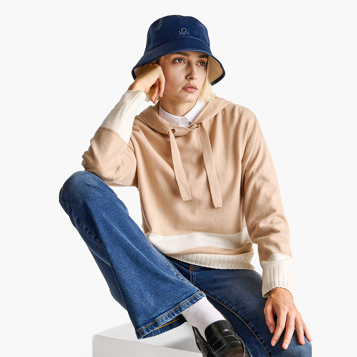 United Colors Of Benetton Woman Beige Cashmere Blend Sweater With Hood | LEVISONS