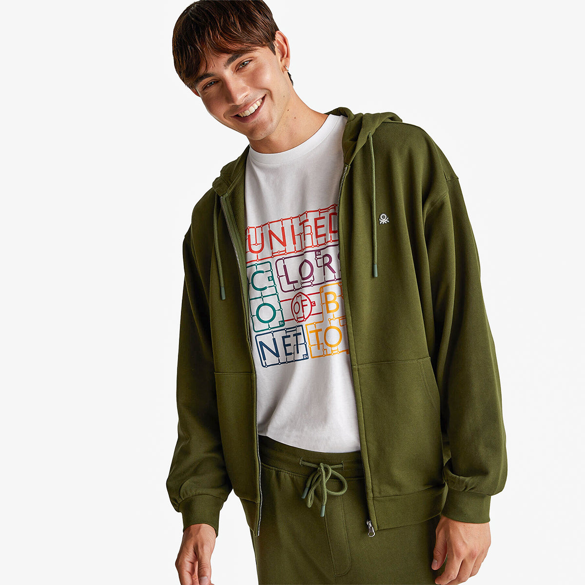 United Colors Of Benetton Man Zip-Up Hoodie In Cotton | LEVISONS
