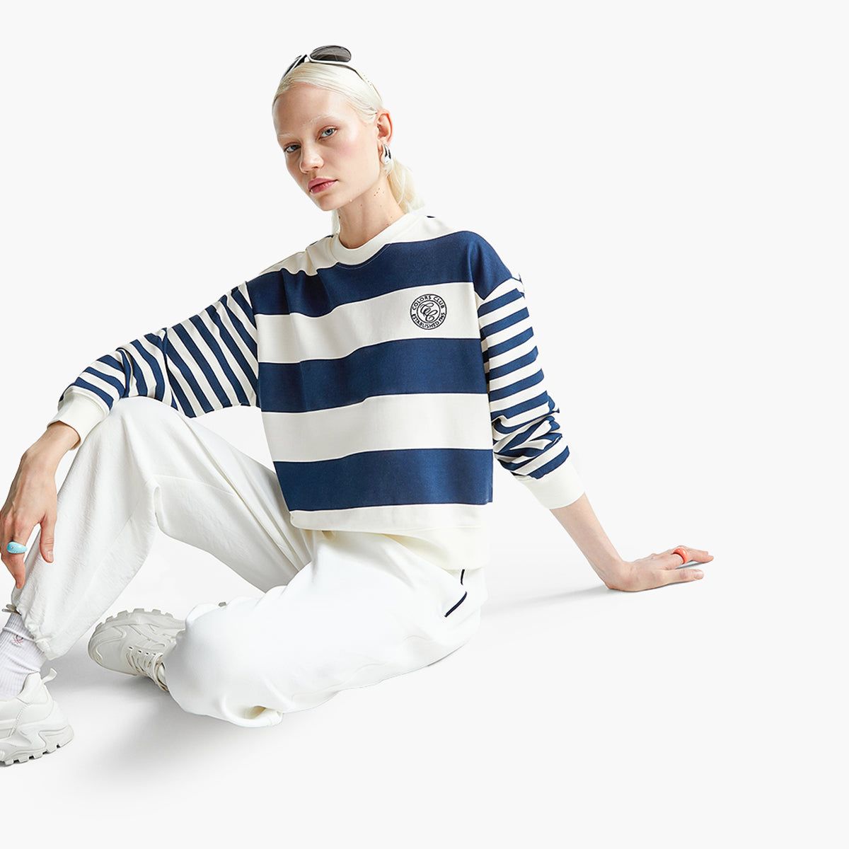 United Colors Of Benetton Woman Striped Crew Neck Hoodie | LEVISONS