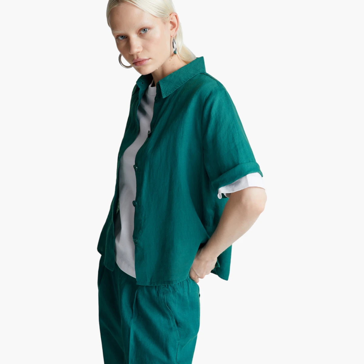 United Colors Of Benetton Woman Short Shirt In Pure Linen | LEVISONS