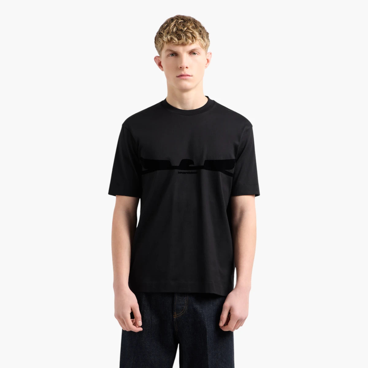 Emporio Armani Regular Fit Cotton Crewneck Asv T-Shirt With Flocked Eagle Logo | LEVISONS
