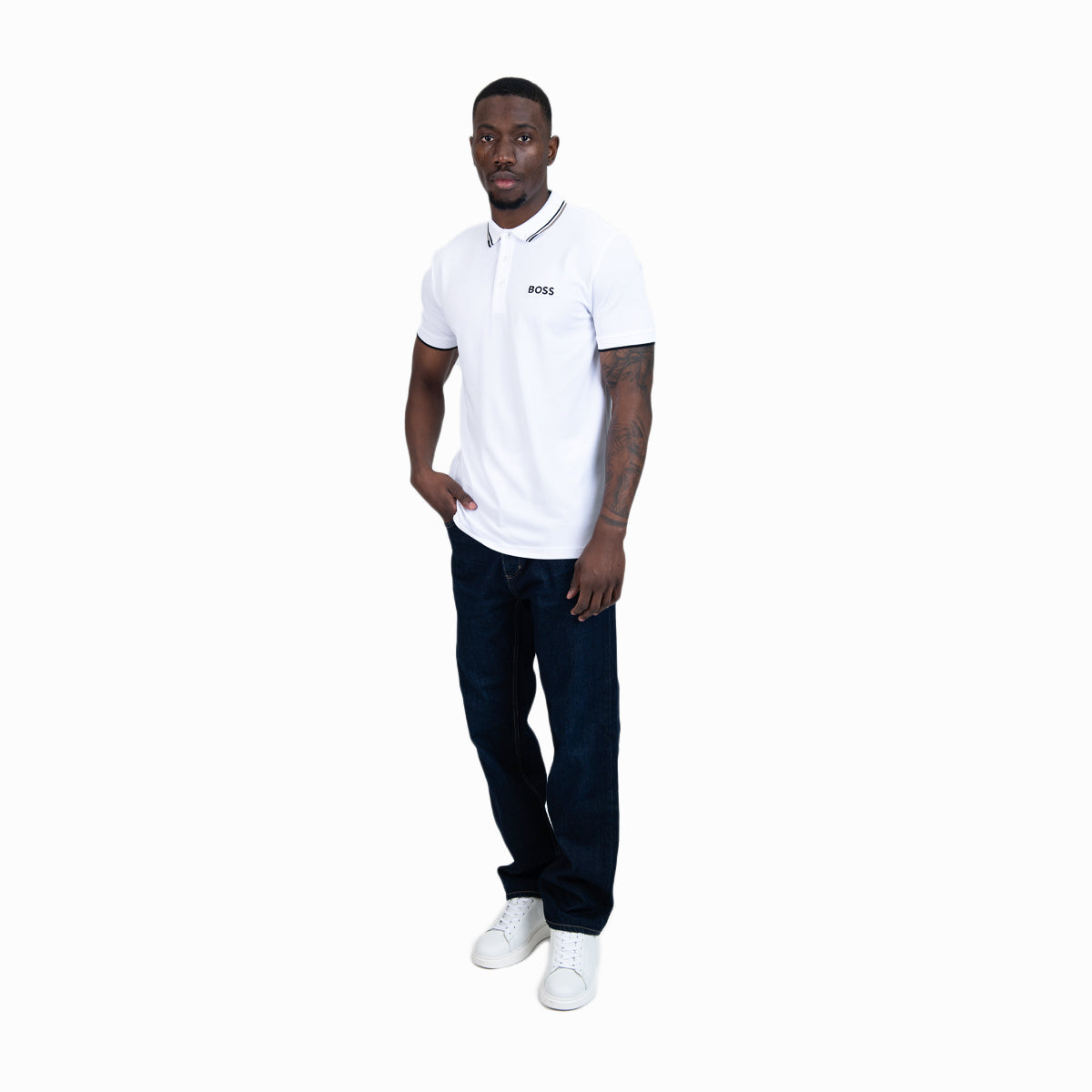 BOSS Green Cotton-Blend Polo Shirt With Contrast Logos | LEVISONS