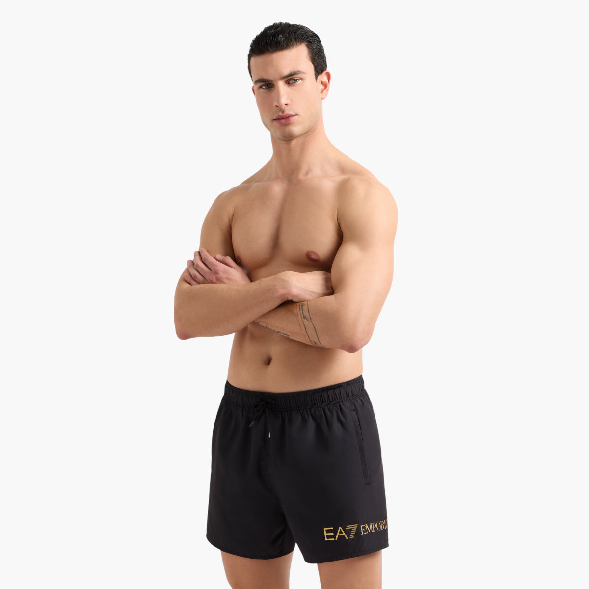 EA7 Swim Shorts With Gold Logo | LEVISONS