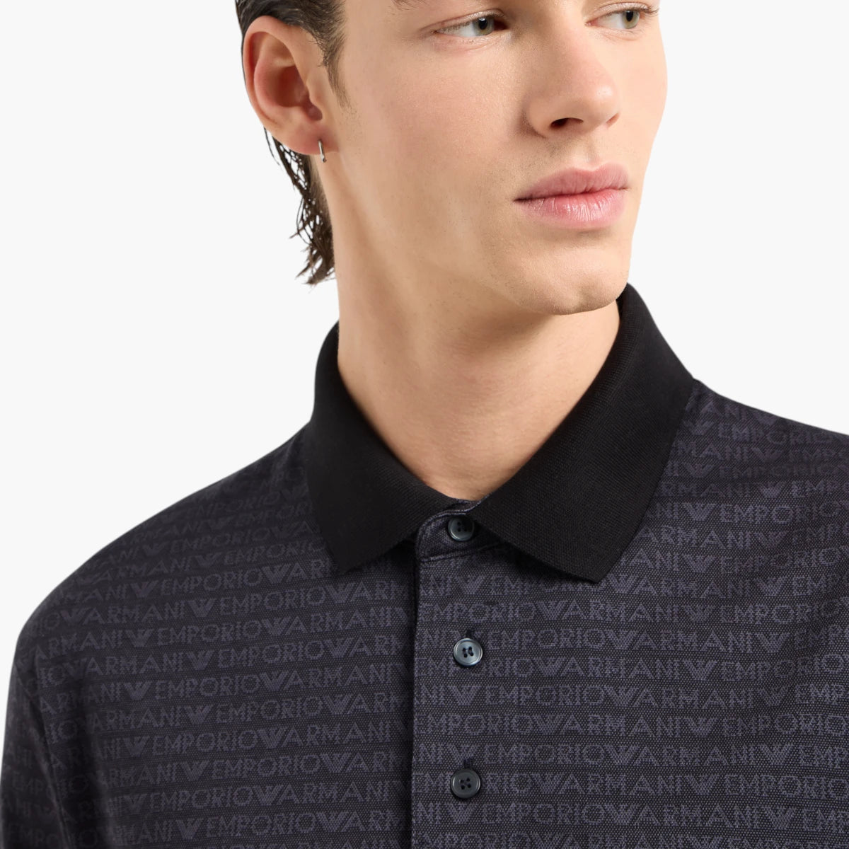 Emporio Armani Regular Fit Cotton Polo Shirt With All-Over Jacquard Branding | LEVISONS