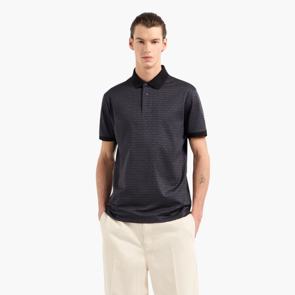 Emporio Armani Regular Fit Cotton Polo Shirt With All-Over Jacquard Branding | LEVISONS