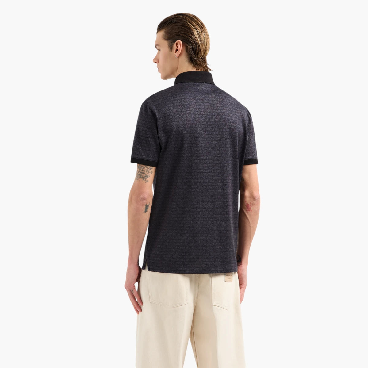 Emporio Armani Regular Fit Cotton Polo Shirt With All-Over Jacquard Branding | LEVISONS