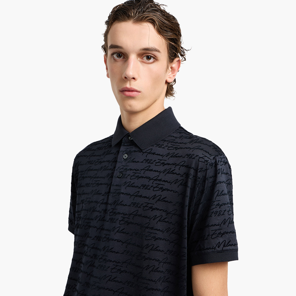 Emporio Armani Asv All-Over Flocked Logo Polo Shirt | LEVISONS