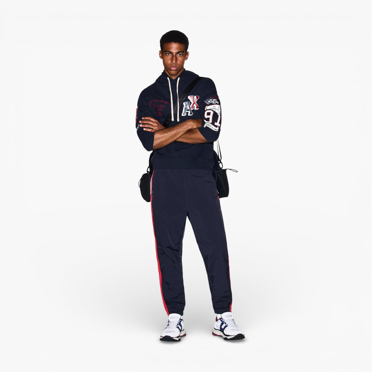 Armani Exchange Rgaulr Fit Cotton Hooded Sweatshirt With Multi Logo Design | LEVISONS