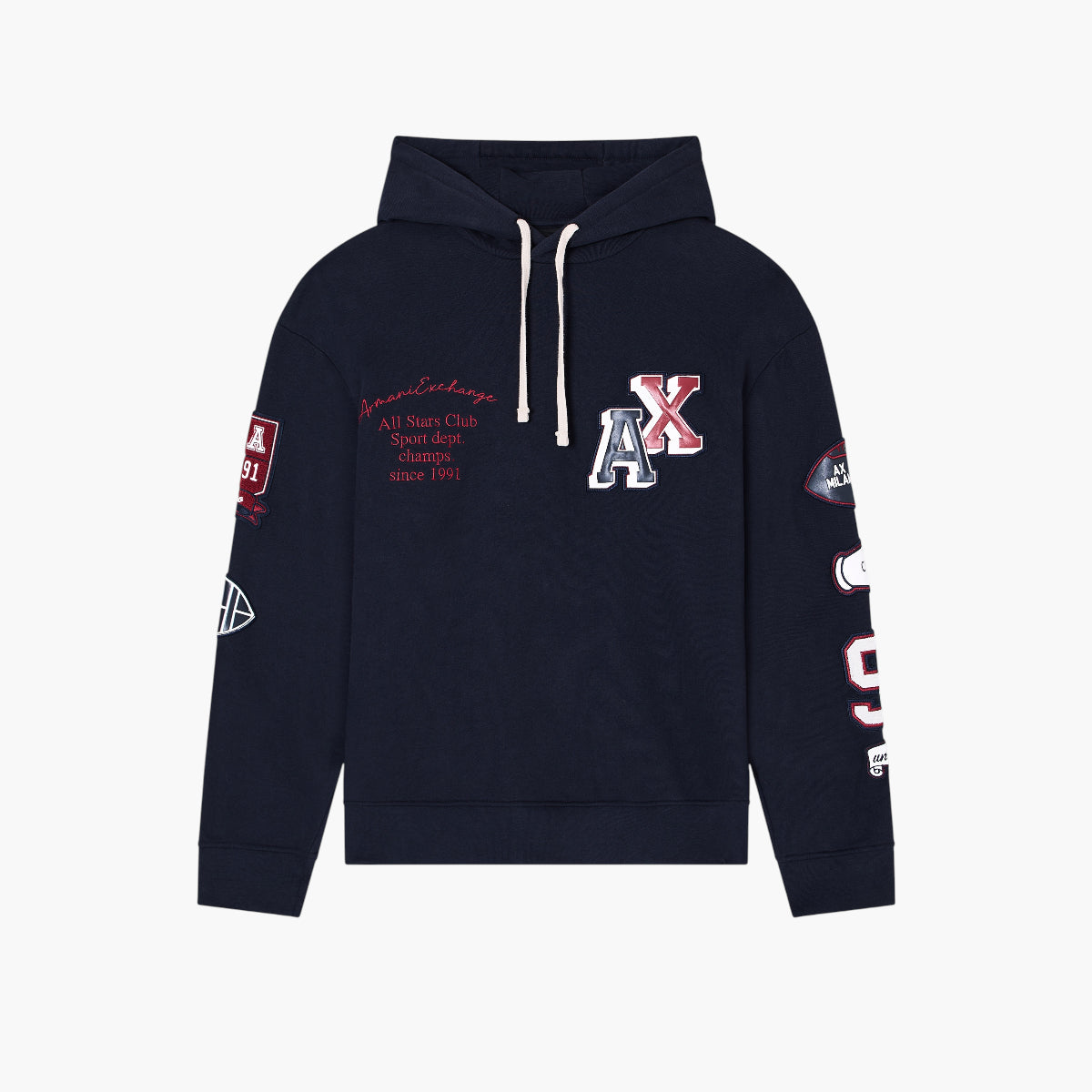 Armani Exchange Rgaulr Fit Cotton Hooded Sweatshirt With Multi Logo Design | LEVISONS