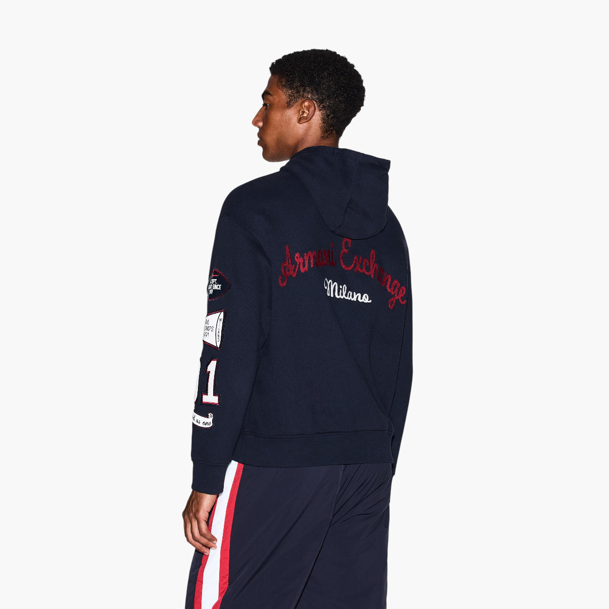 Armani Exchange Rgaulr Fit Cotton Hooded Sweatshirt With Multi Logo Design | LEVISONS