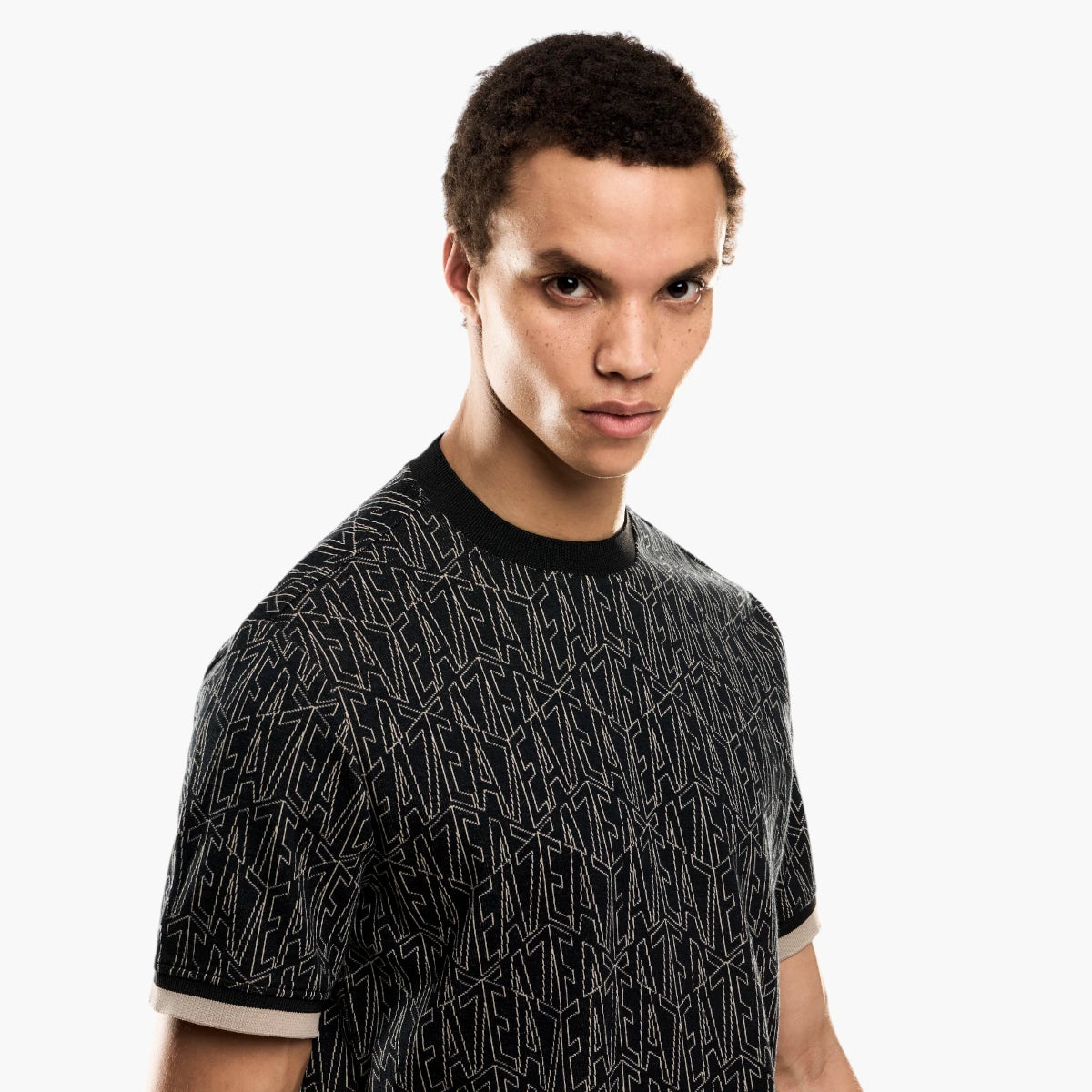EA7 Regular Fit Cotton Crewneck T-Shirt With All-Over Jacquard Branding | LEVISONS