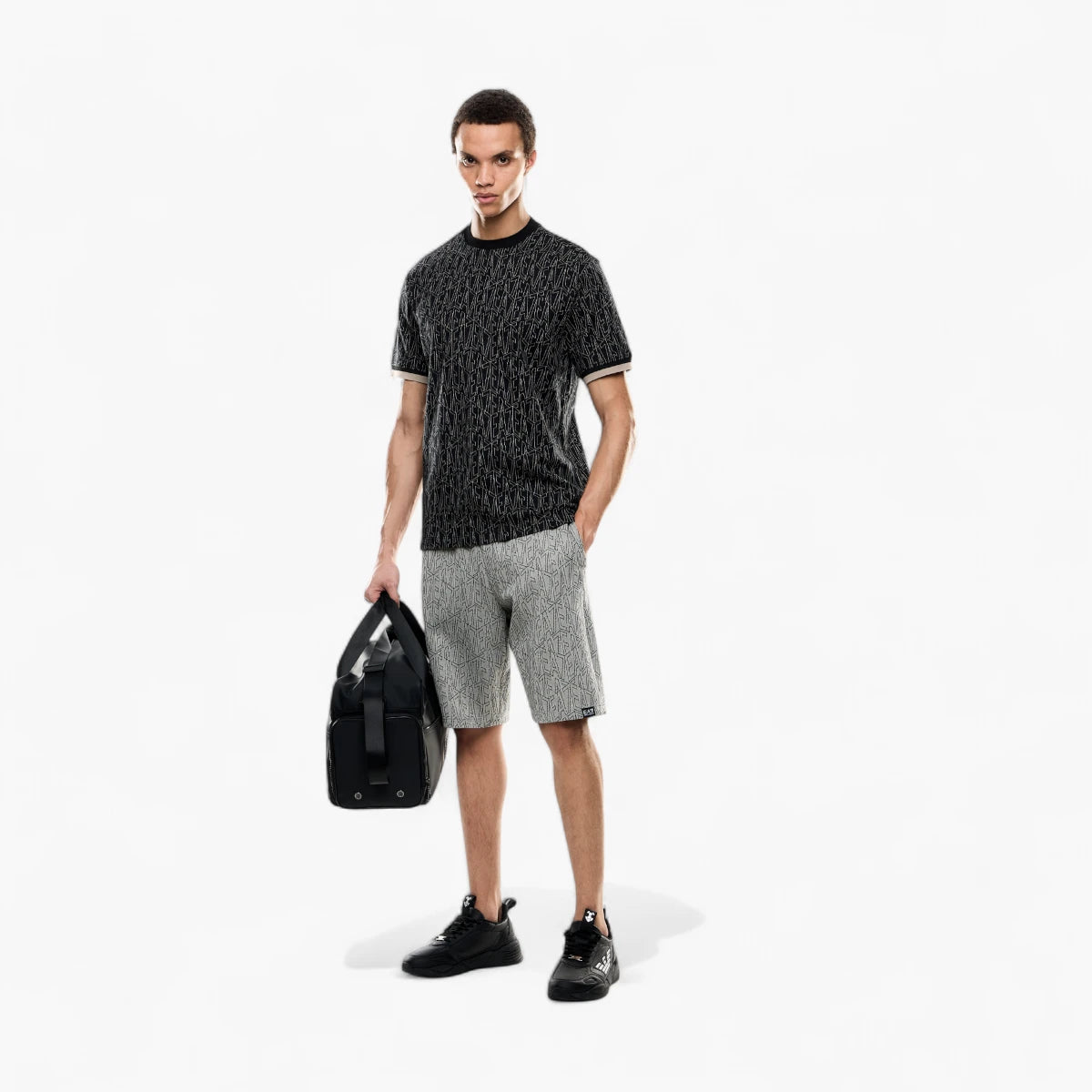 EA7 Regular Fit Cotton Crewneck T-Shirt With All-Over Jacquard Branding | LEVISONS
