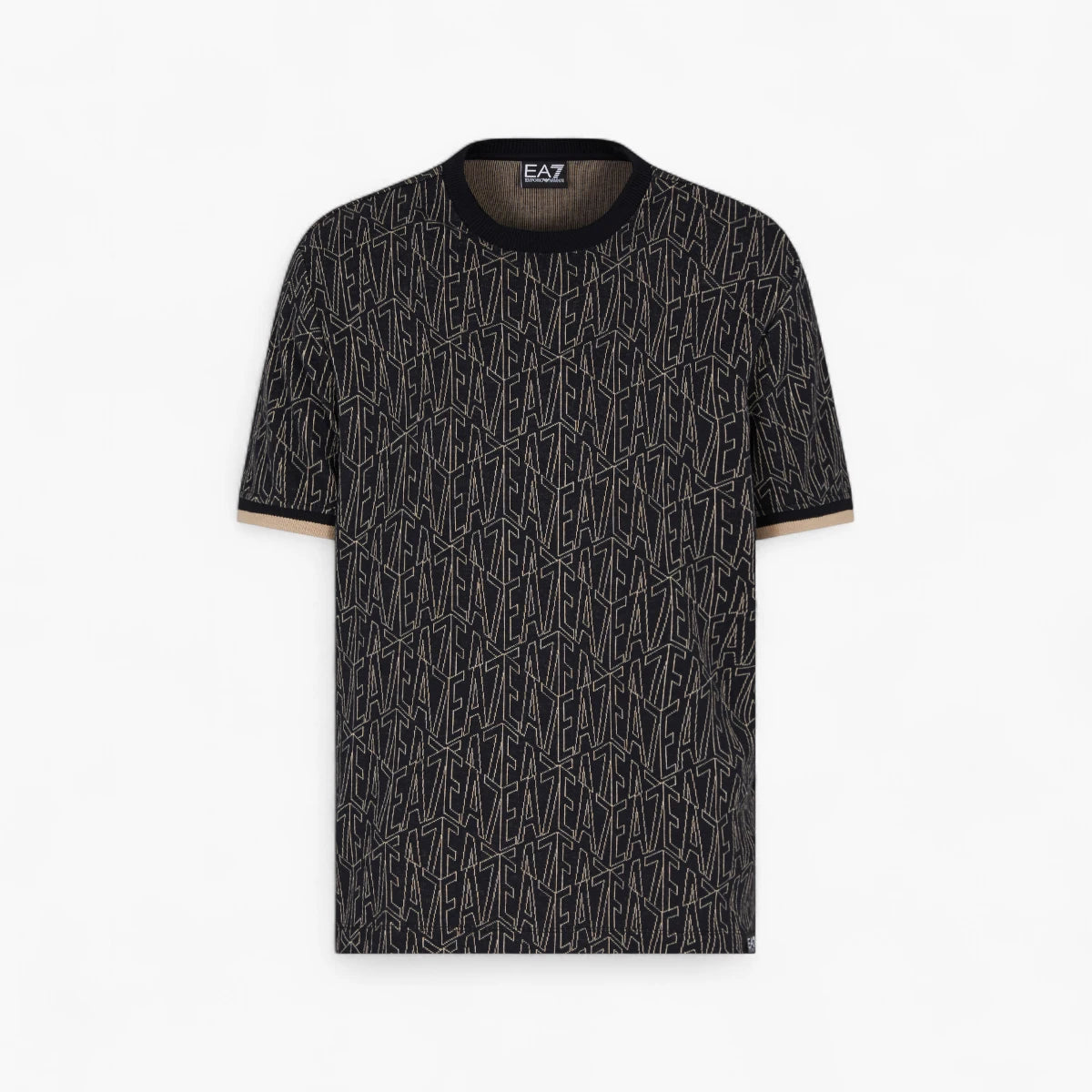 EA7 Regular Fit Cotton Crewneck T-Shirt With All-Over Jacquard Branding | LEVISONS