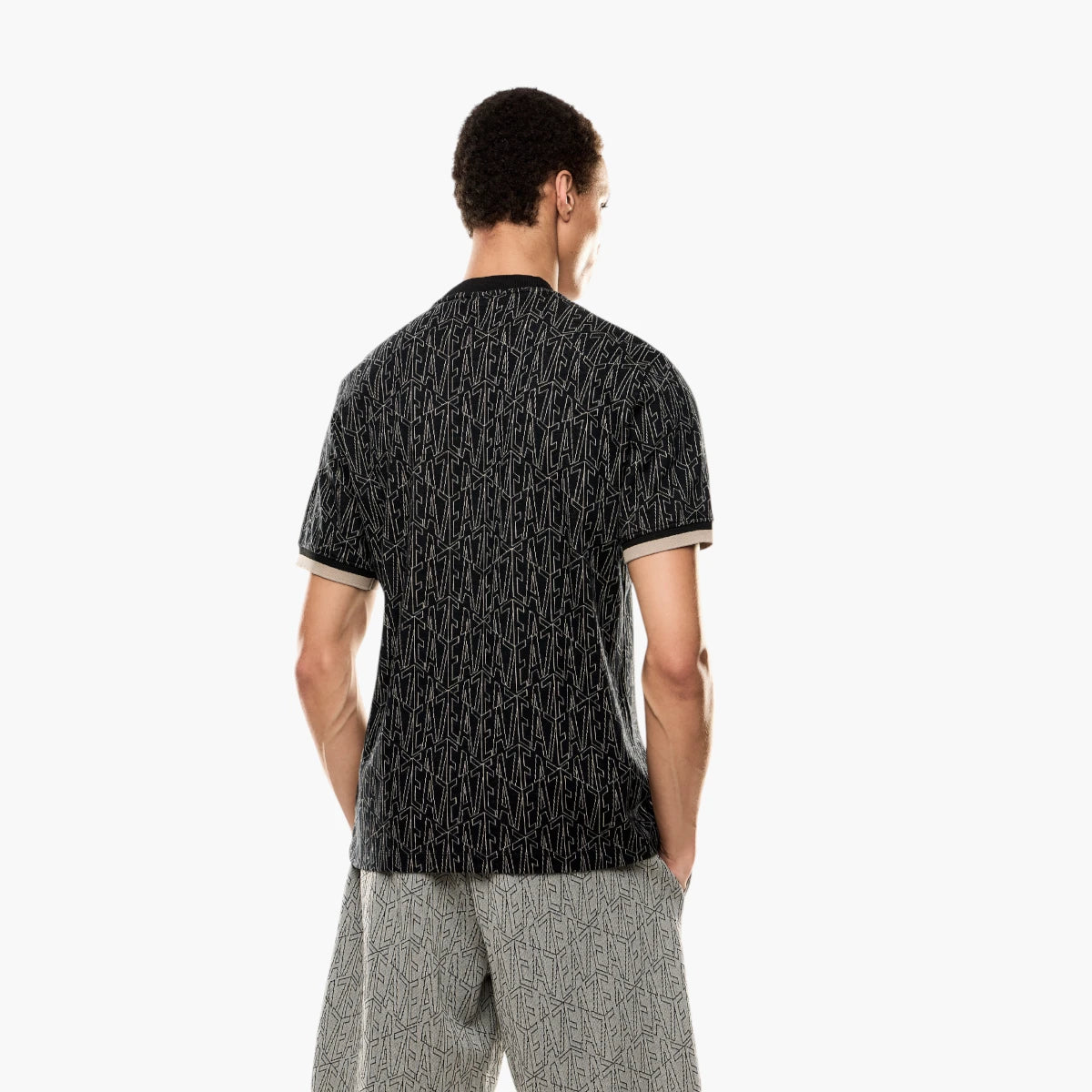 EA7 Regular Fit Cotton Crewneck T-Shirt With All-Over Jacquard Branding | LEVISONS