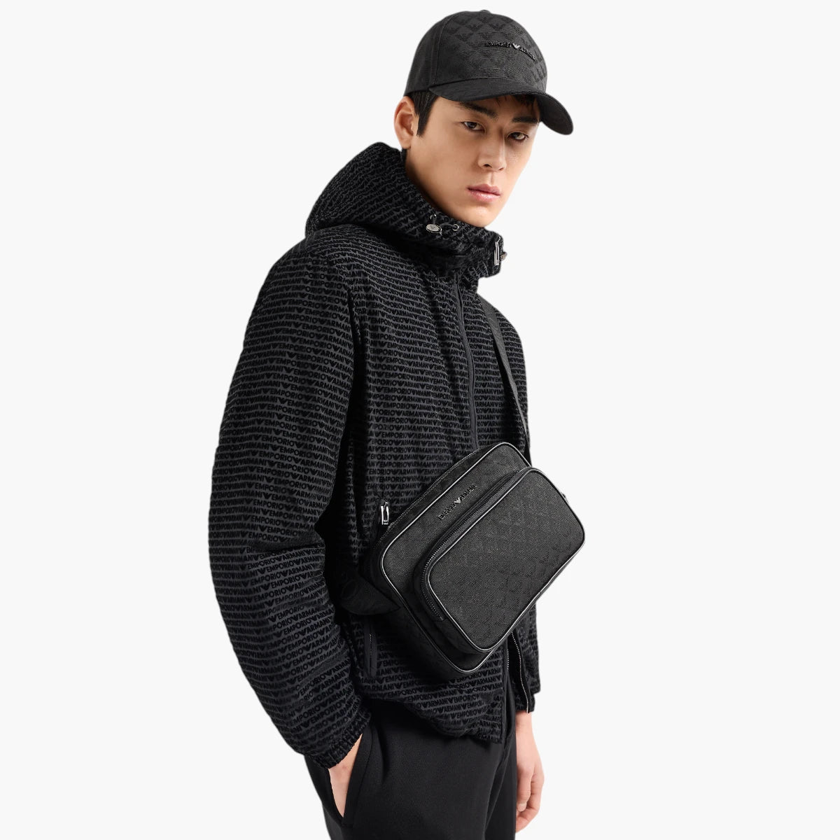 Emporio Armani All Over Logo Jaquard Shoulder Bag With Adjustable Straps | LEVISONS