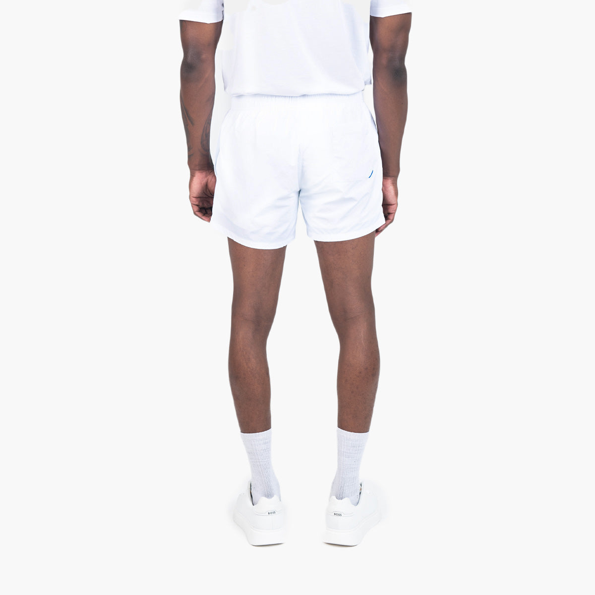 Hugo Blue Partially Lined Quick-Dry Swim Shorts With Vertical Logo | LEVISONS