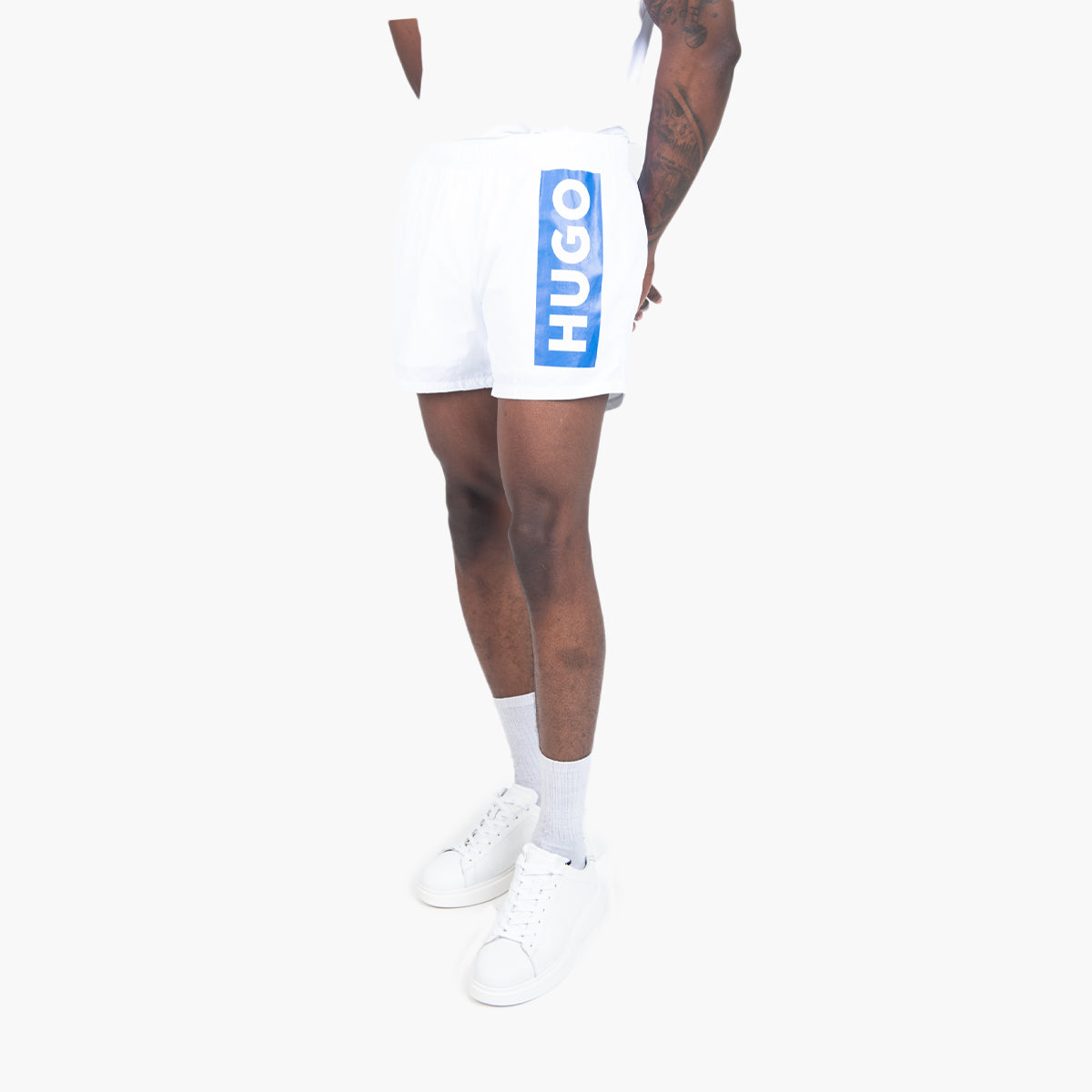 Hugo Blue Partially Lined Quick-Dry Swim Shorts With Vertical Logo | LEVISONS