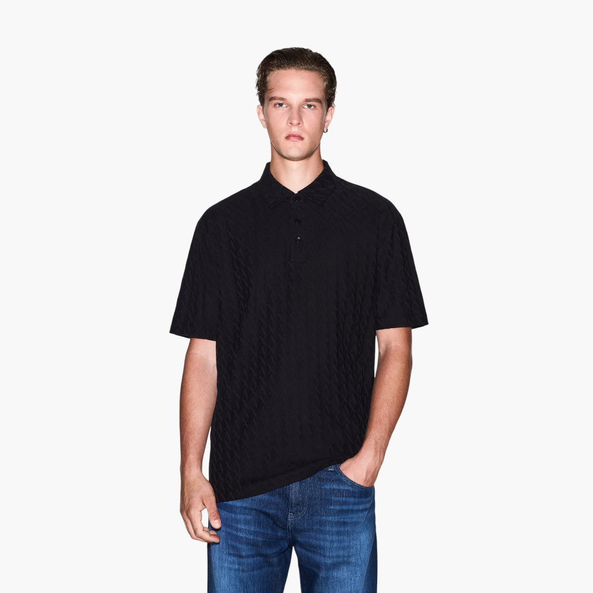 Armani Exchange All Over Jaqcuard Logo Regular Fit Cotton Polo Shirt | LEVISONS