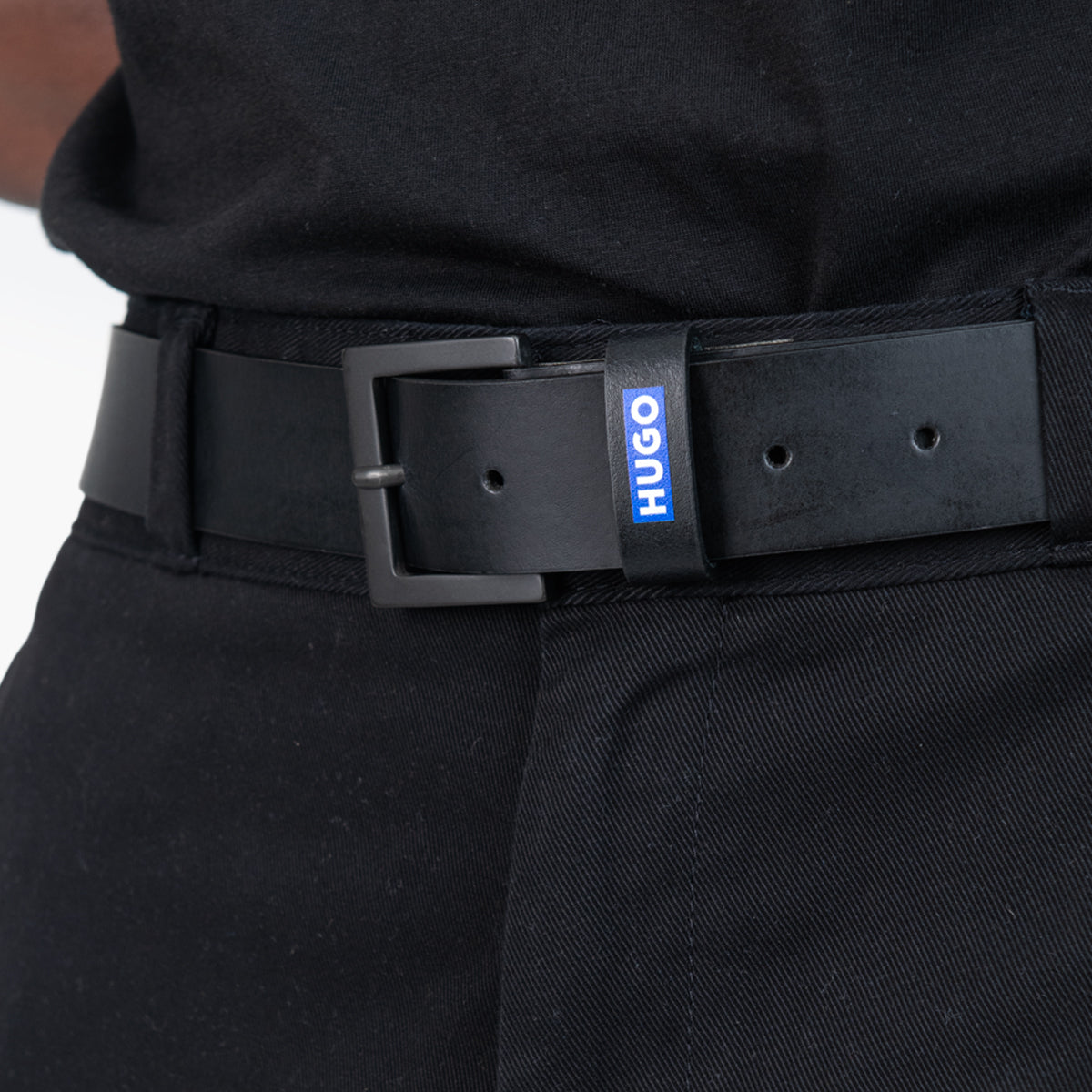 Hugo Blue Leather Belt With Logo Keeper | LEVISONS