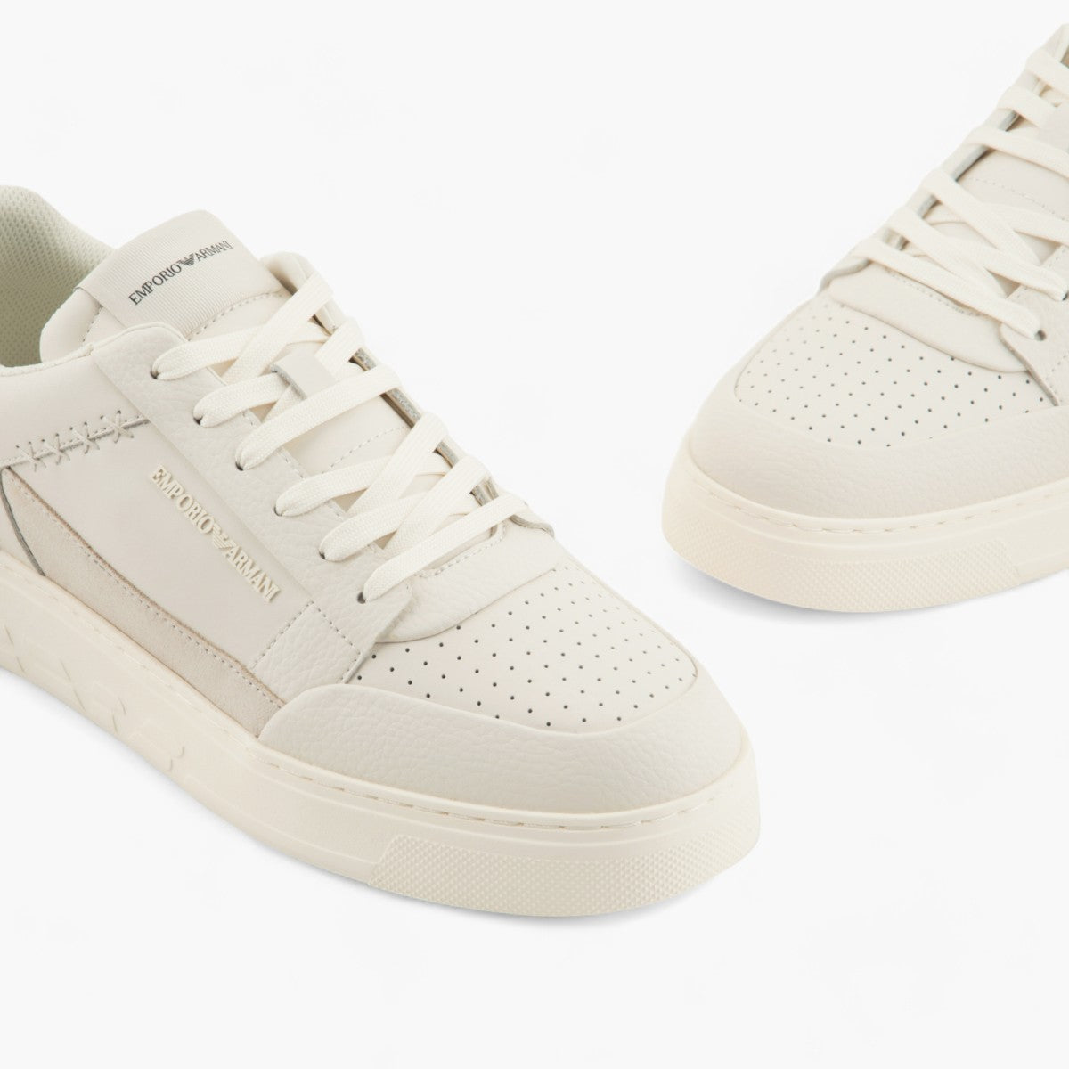 Emporio Armani Regenerated Leather Sneaker With Stitch Detailing | LEVISONS