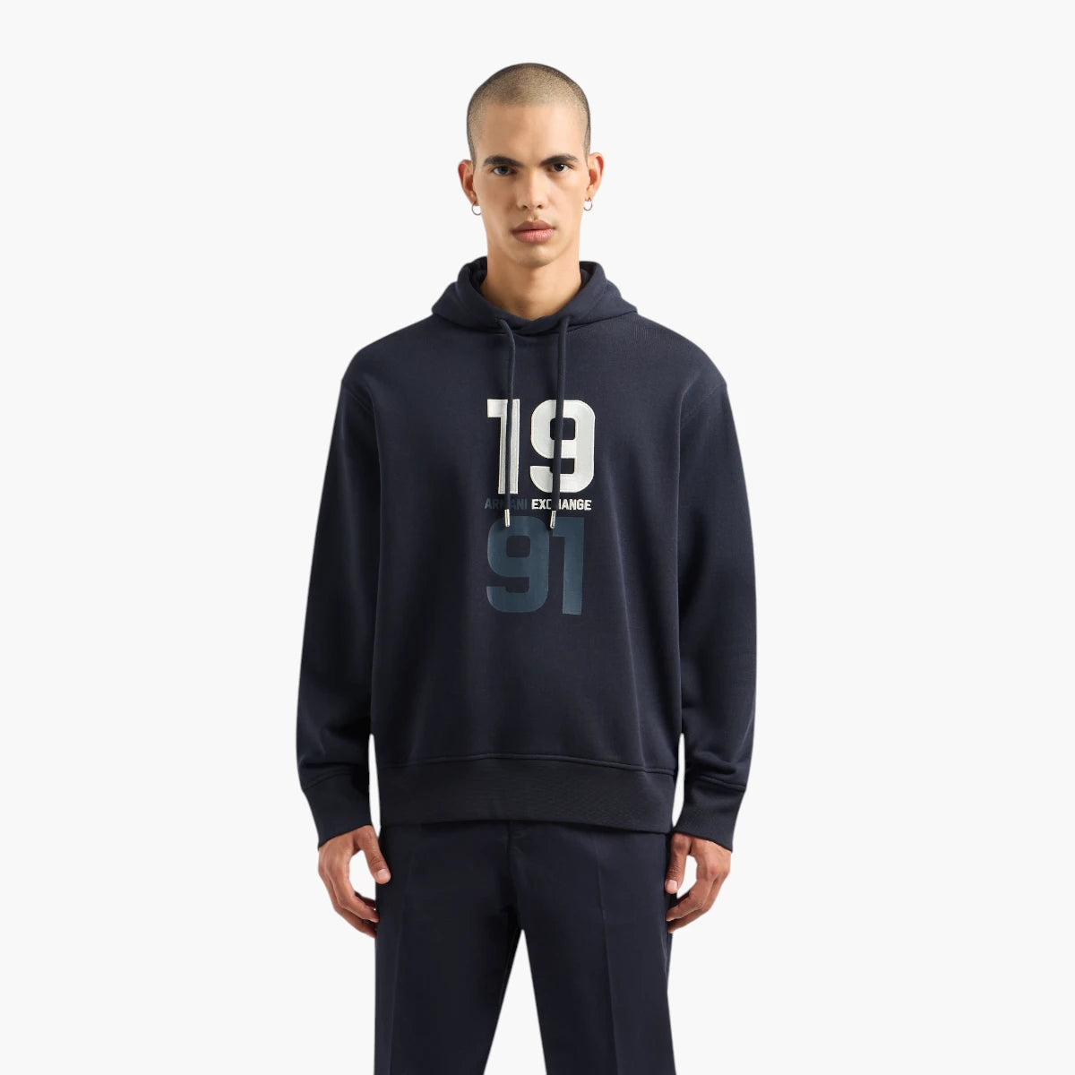 Armani Exchange Regular Fit Cotton Hooded Sweatshirt With Bold Embroidered Branding | LEVISONS