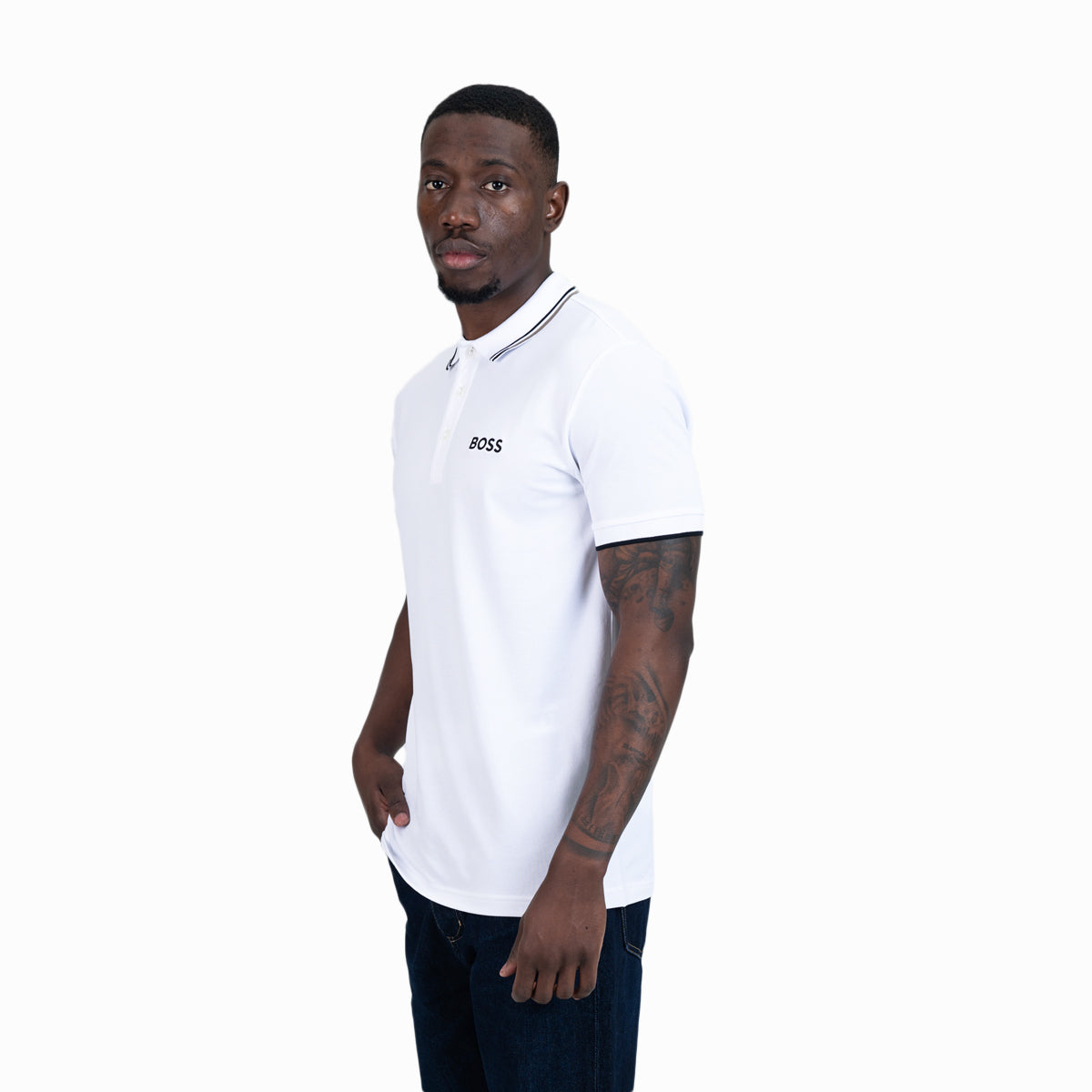 BOSS Green Cotton-Blend Polo Shirt With Contrast Logos | LEVISONS