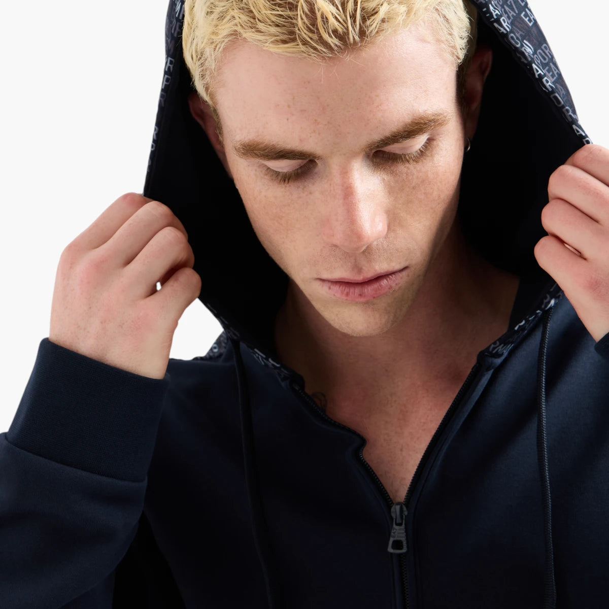 EA7 Modern Fit Logo Series Zip Up Hoodie With Contrasting Monogram Print | LEVISONS