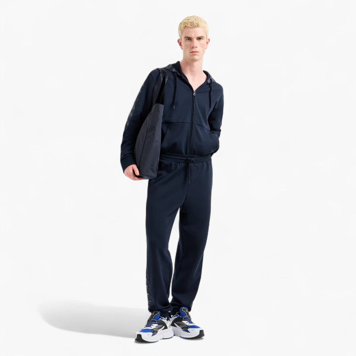 EA7 Modern Fit Logo Series Zip Up Hoodie With Contrasting Monogram Print | LEVISONS