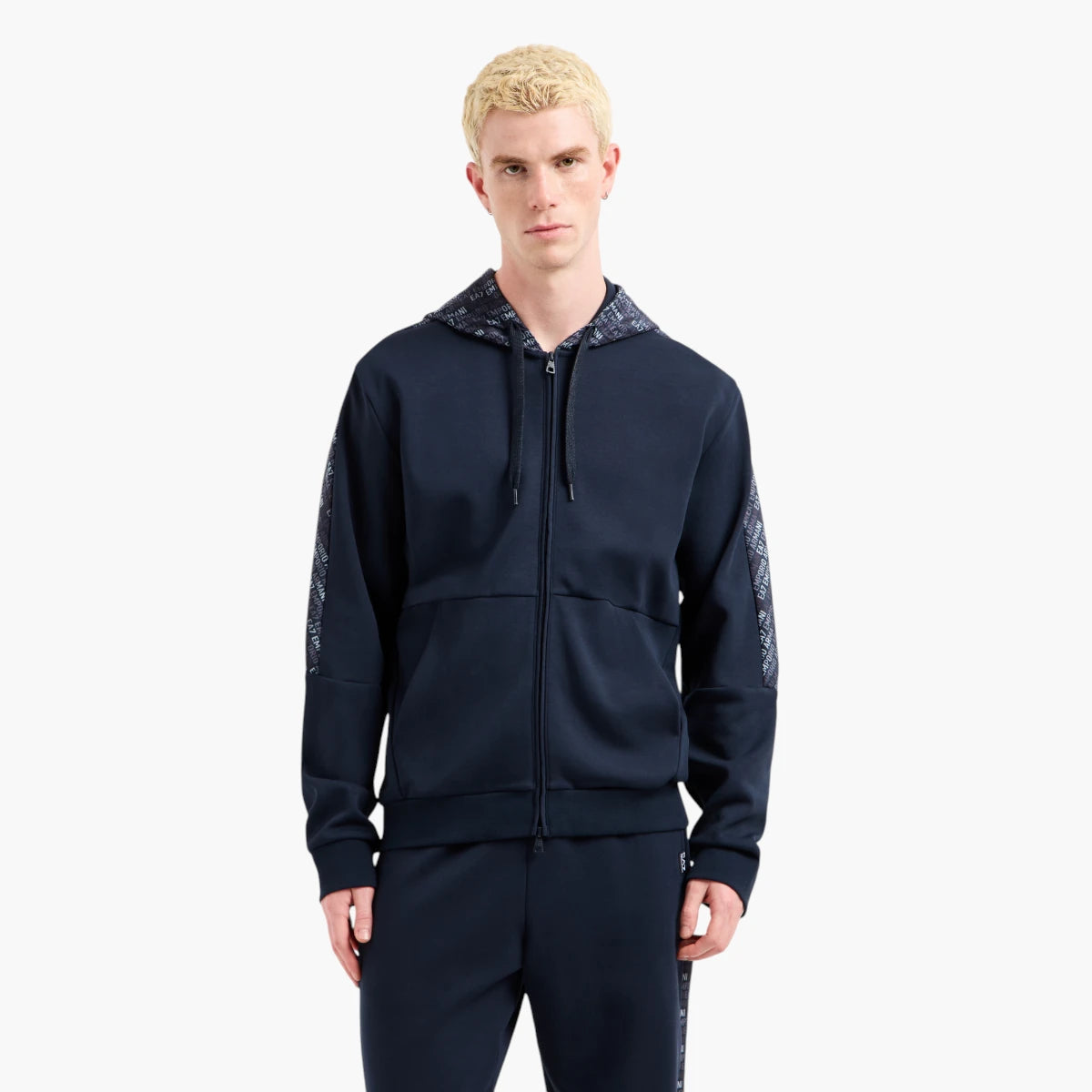 EA7 Modern Fit Logo Series Zip Up Hoodie With Contrasting Monogram Print | LEVISONS