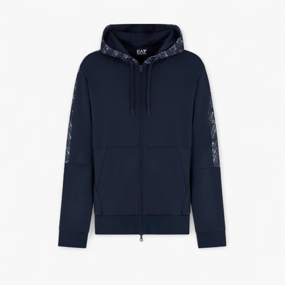 EA7 Modern Fit Logo Series Zip Up Hoodie With Contrasting Monogram Print | LEVISONS