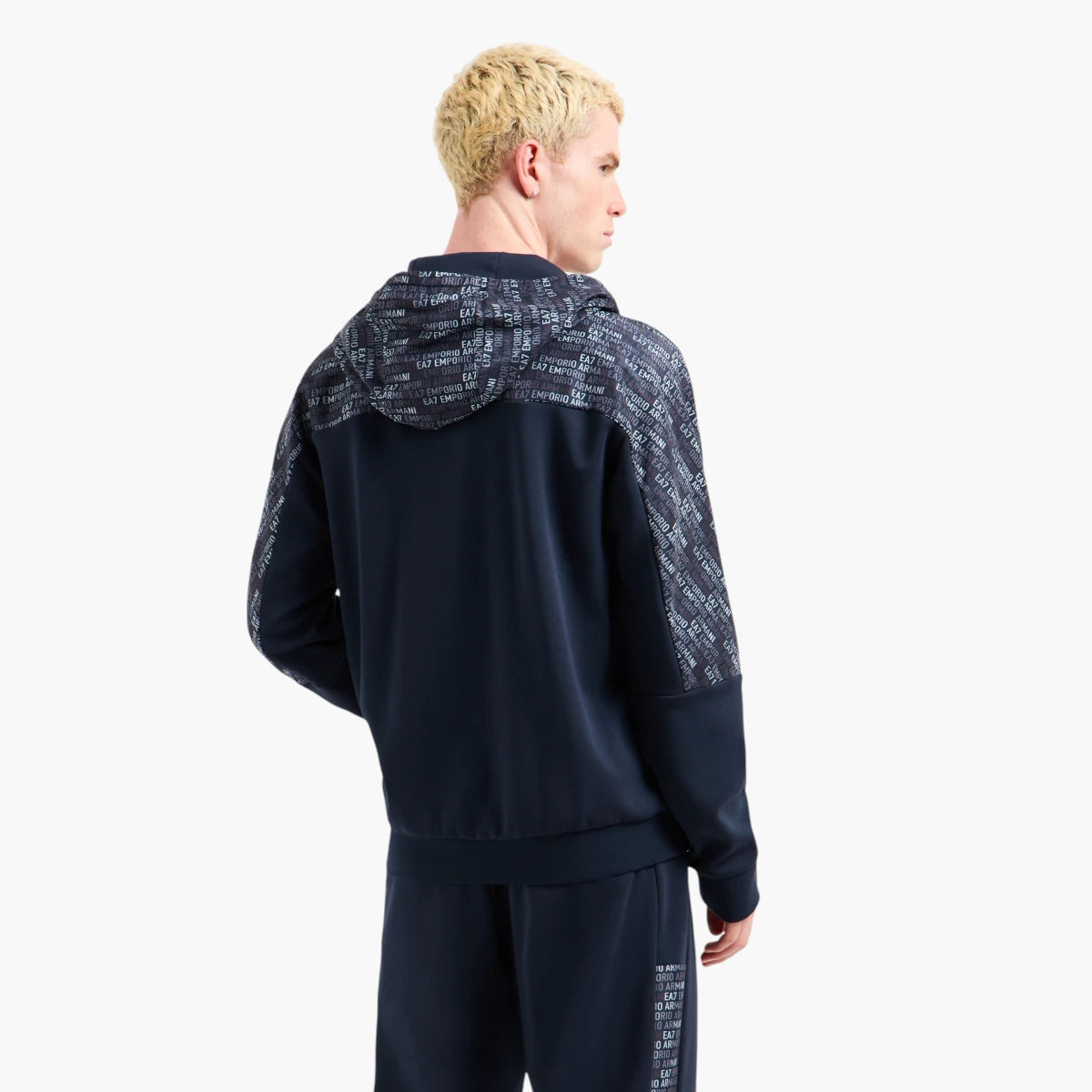 EA7 Modern Fit Logo Series Zip Up Hoodie With Contrasting Monogram Print | LEVISONS