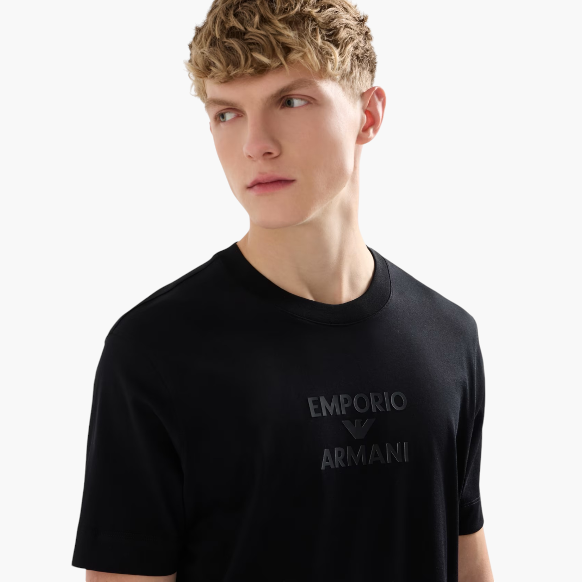 Emporio Armani Regular Fit Cotton Crewneck T-Shirt With Monochromatic Rubber Print | LEVISONS