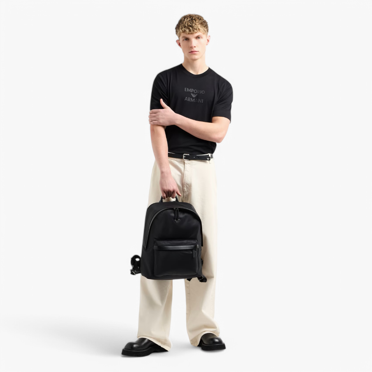 Emporio Armani Regular Fit Cotton Crewneck T-Shirt With Monochromatic Rubber Print | LEVISONS