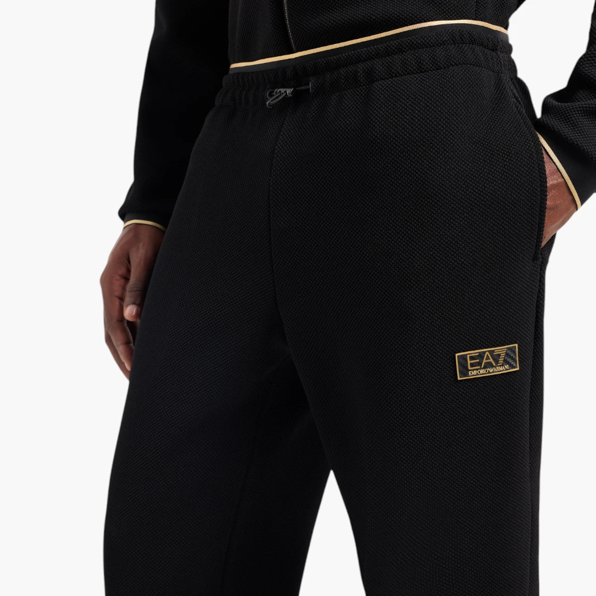 EA7 Gold Label Stretch Jacquard Trousers With Logo Patch | LEVISONS